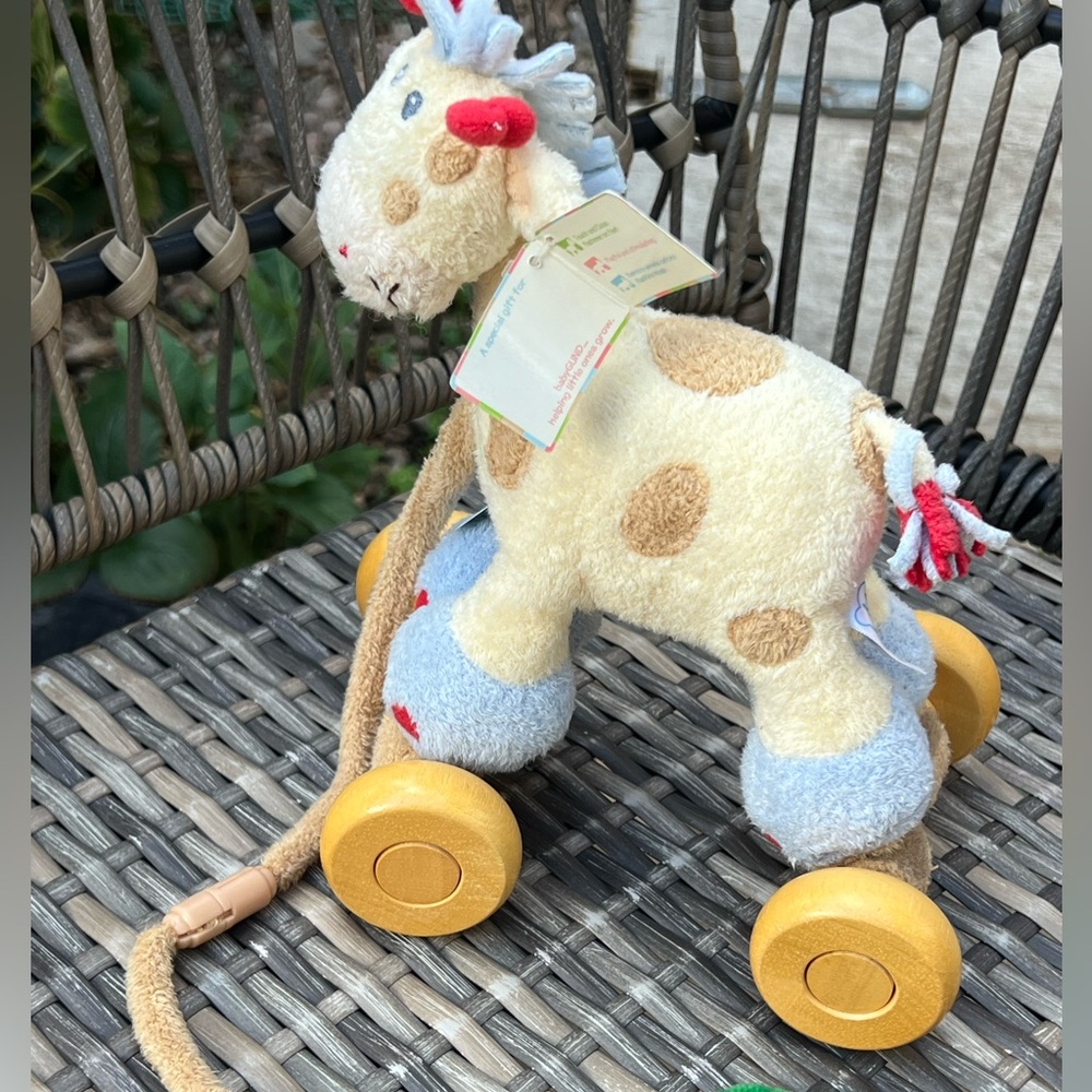 🌟🌟HP🌟🌟 Rare Baby Gund Woodles Gazoo Giraffe Wood Pull Along Toy New Old Stock - Picture 7 of 7